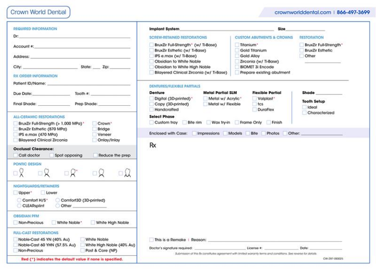Crown World Dental Lab Resources – Forms, Guides & Policies
